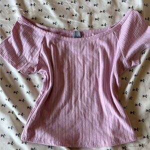 Tilly's Blush Pink Ribbed Off-Shoulder Crop Top